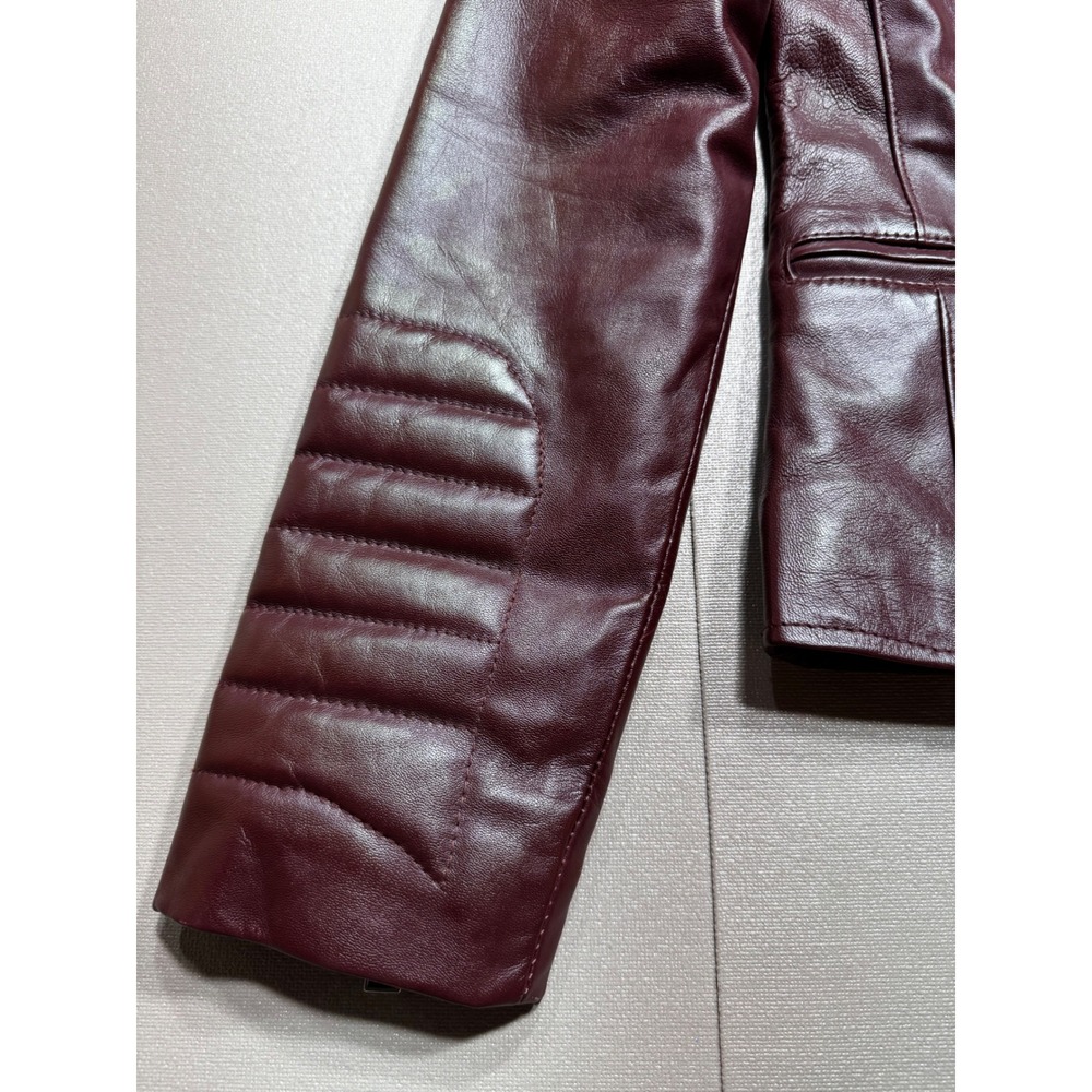 LeatherCult Burgundy Real Leather Moto Biker Jacket Quilted Shoulder MSRP;$250 - Picture 3 of 9